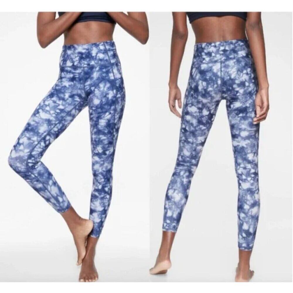 Athleta Salutation Tie Dye 7/8 Tight Powervita Blue Size XS *EUC